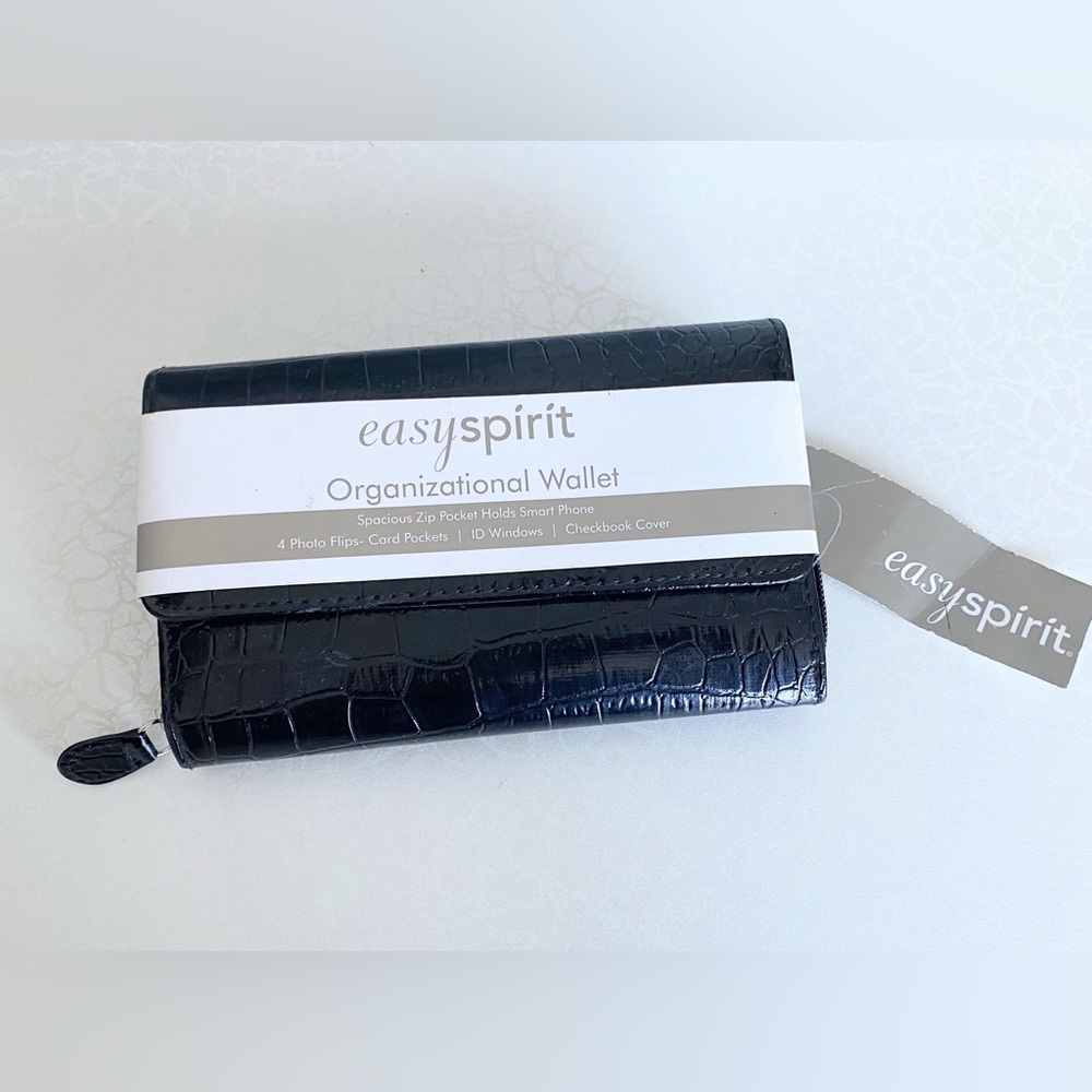 Easy Spirit Black Croc-Embossed Organizational Wallet